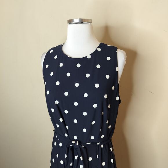 Anne Klein Polka Dot Dress Belted Stretch Fit Flare - Picture 4 of 8